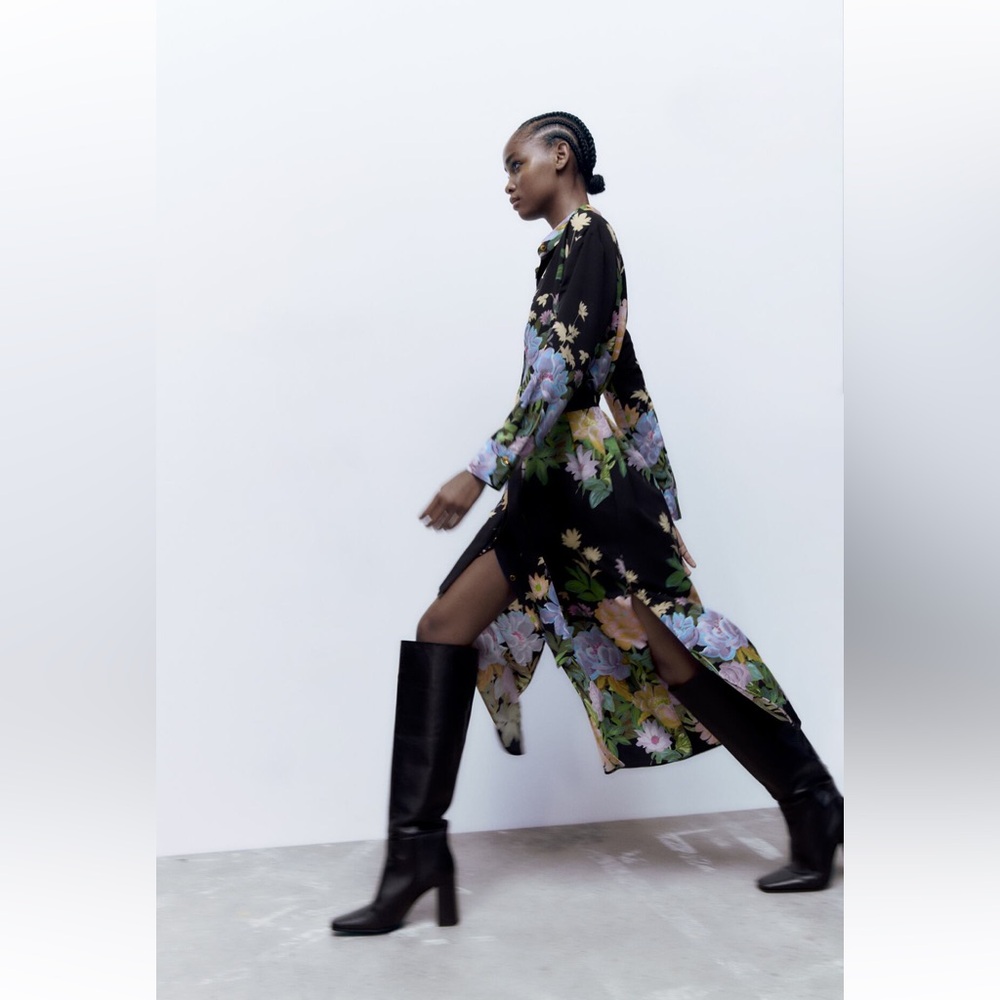 Zara Floral Satin Effect Dress - Picture 3 of 8